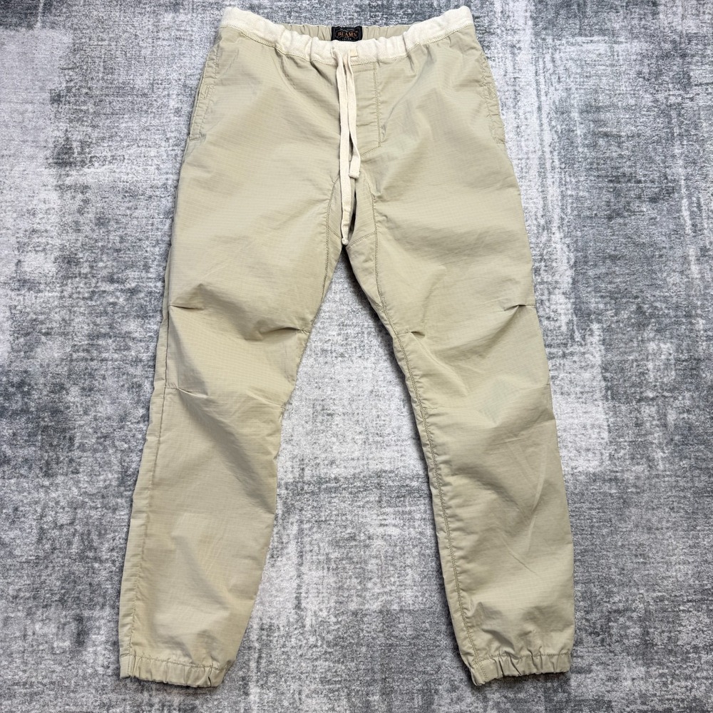 Beams Plus Japan Pants Mens Large Khaki Beige Ripstop Jogger Drawstring Tapered